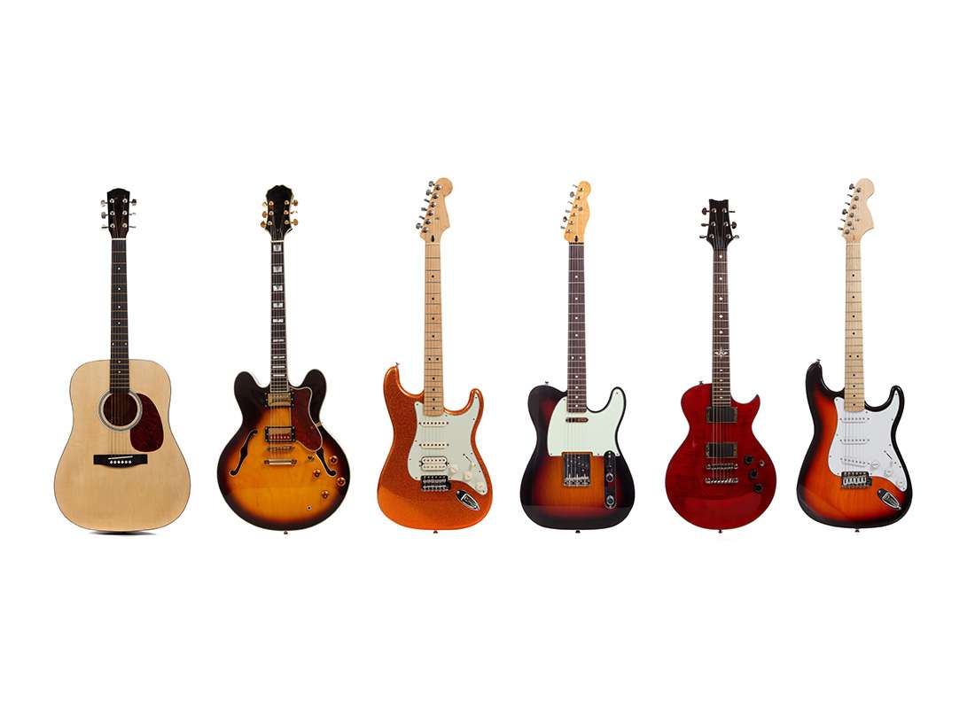 Different guitar types available for senior guitar students choosing acoustic or electric lessons in La Mesa, California